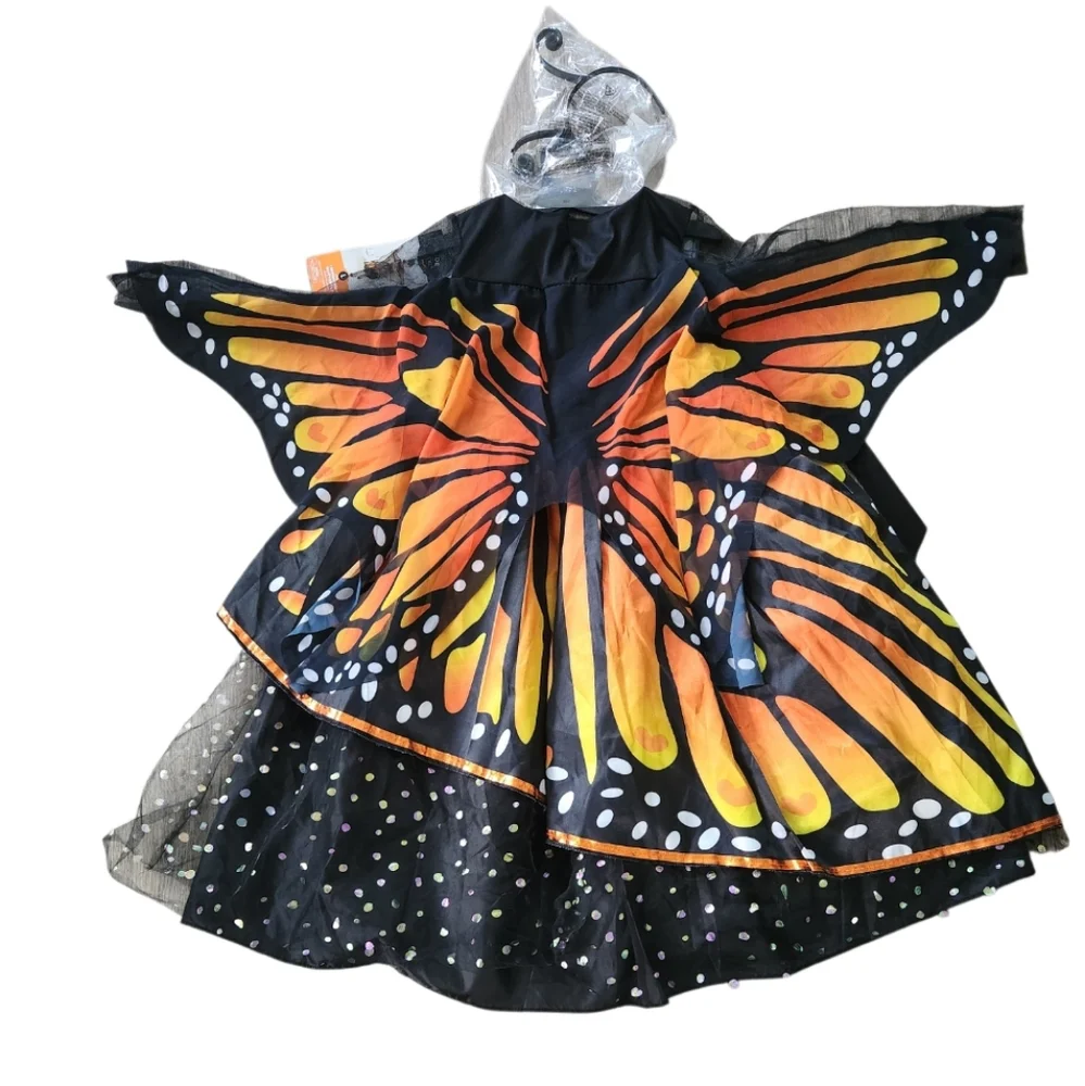 Kids Monarch Butterfly Costume Dress - Black & Orange